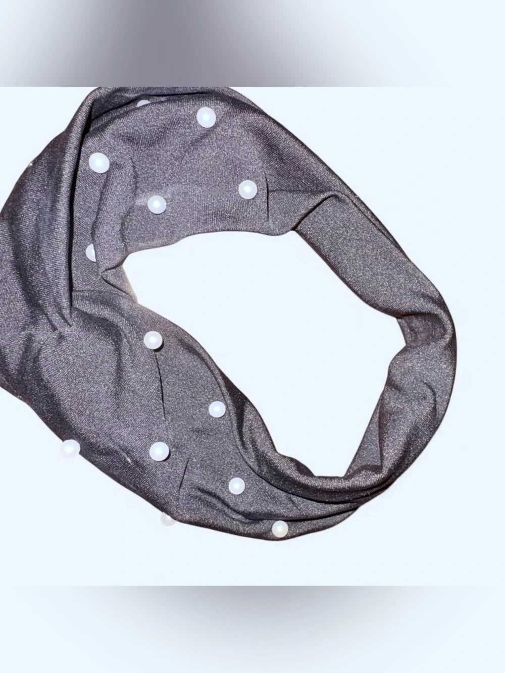 Pearl-Embellished Black Infinity Scarf